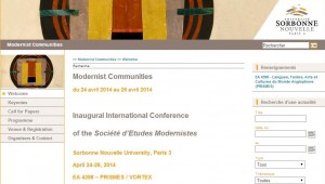 Web site image for the Modernist Communities Conference in Paris, April 24-26, 2014