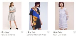 H.D. in Paris Clothing Samples with 1920s inspiration for three different outfits. Screen Shot from Lyst