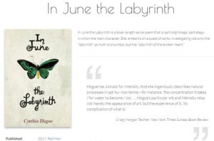 Screen shot of Cynthia Hogue's Web page featuring her new poetry collection, In June the Labyrinth, by Red Hen Press, 2017